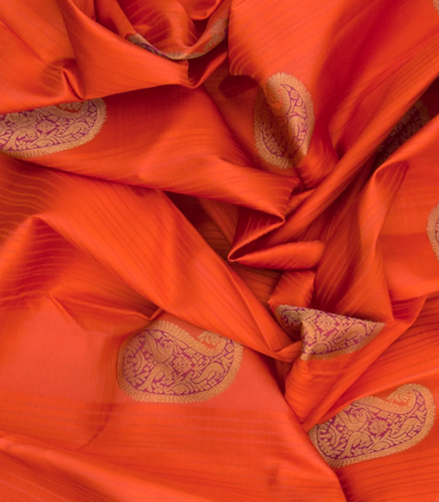 Orange Handwoven Kanchipuram Korvai Silk Saree