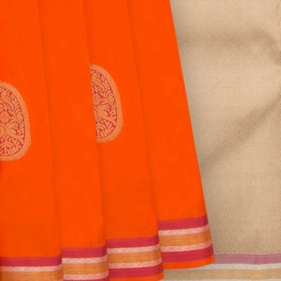 Orange Handwoven Kanchipuram Korvai Silk Saree