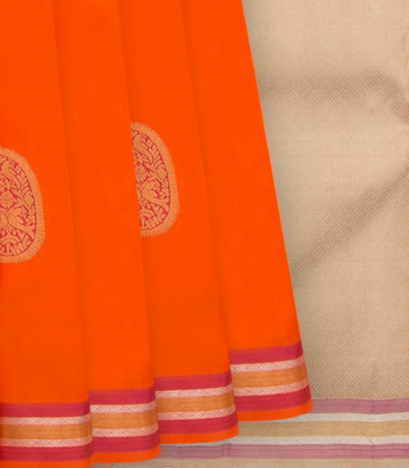 Orange Handwoven Kanchipuram Korvai Silk Saree