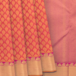 Peach Handwoven Kanchipuram Korvai Silk Saree With Zari Motifs