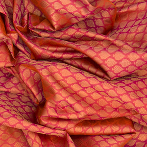 Peach Handwoven Kanchipuram Korvai Silk Saree With Zari Motifs