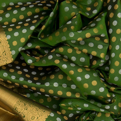 Green Handwoven Kanchipuram Silk Saree With Gold&Silver Rudraksham Motifs