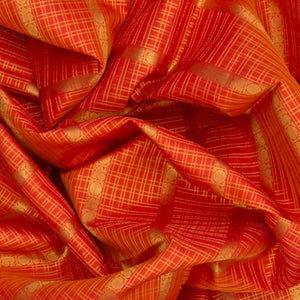 Orange Handwoven Kanchipuram Korvai Silk Saree With Zari Checks-Orange