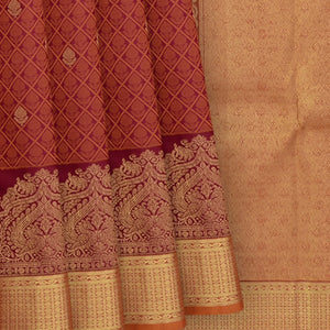 Crimson Handwoven Kanchipuram Silk saree With Floral Motifs