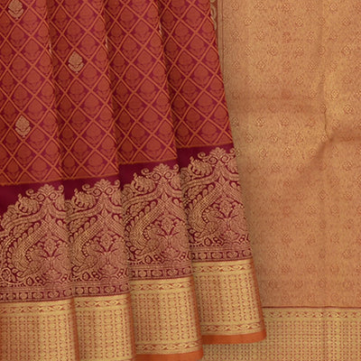 Crimson Handwoven Kanchipuram Silk saree With Floral Motifs