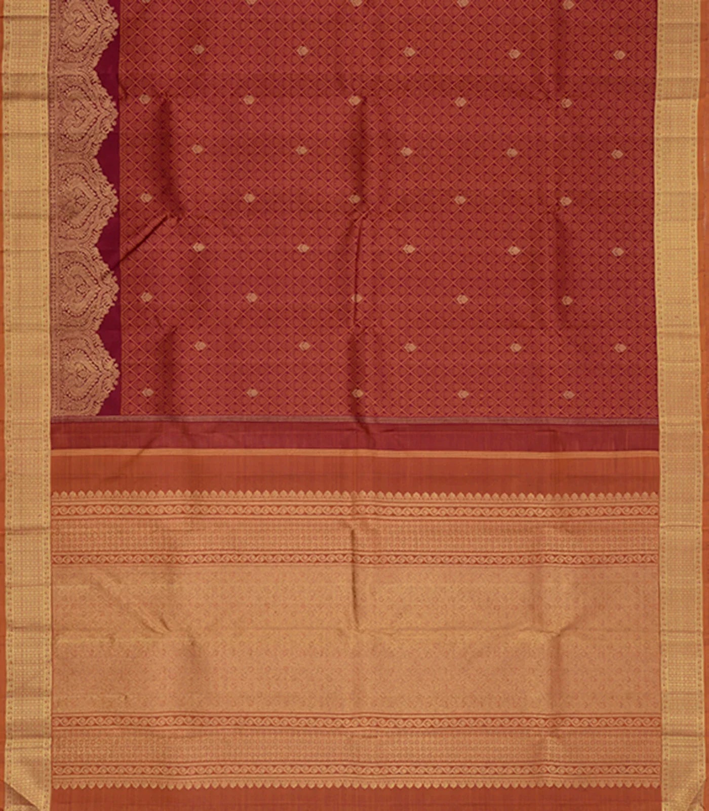 Crimson Handwoven Kanchipuram Silk saree With Floral Motifs