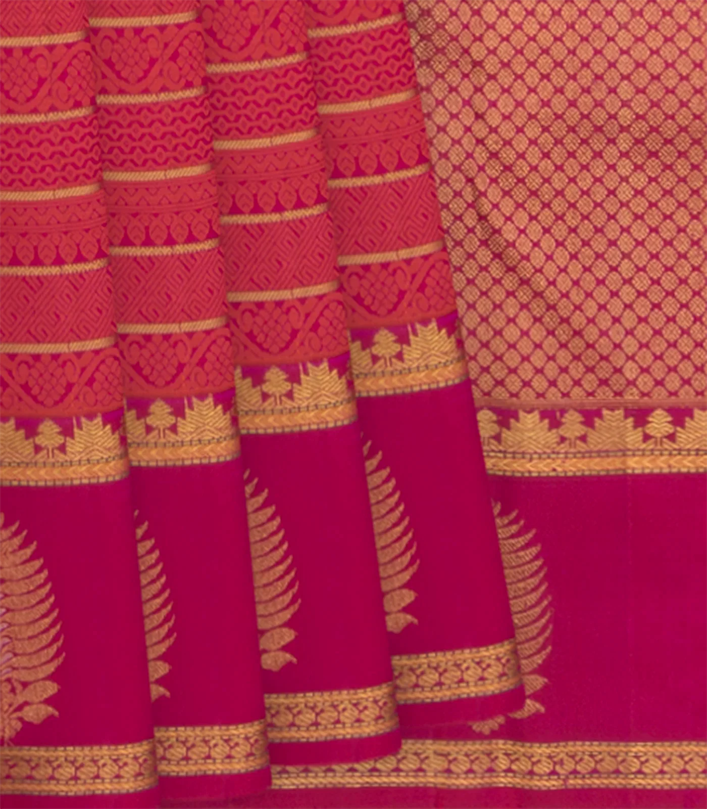 Pink Handwoven Kanchipuram Silk Saree With Small Motifs In Striped Pattern and Beldari Zari Stripes-Pink