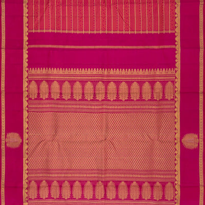 Pink Handwoven Kanchipuram Silk Saree With Small Motifs In Striped Pattern and Beldari Zari Stripes-Pink