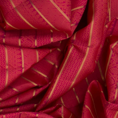Pink Handwoven Kanchipuram Silk Saree With Small Motifs In Striped Pattern and Beldari Zari Stripes-Pink