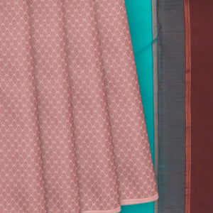 Dusty Pink Handwoven Kanchipuram Silk Saree With Paisley &Flower Motifs in Contrast Turquoise & Brown Pallu-Dusty Pink