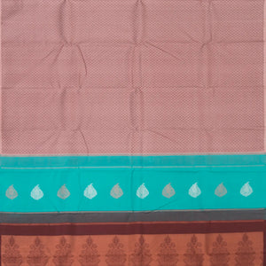 Dusty Pink Handwoven Kanchipuram Silk Saree With Paisley &Flower Motifs in Contrast Turquoise & Brown Pallu-Dusty Pink