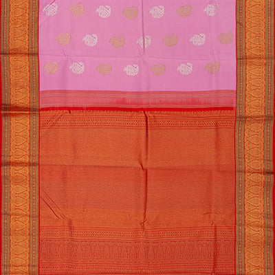 Pink Handwoven Kanchipuram Korvai Silk Saree With Floral Motifs in Gold And Silver Zari -Pink
