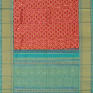 Red Handwoven Kanchipuram Korvai Silk Saree With Floral Motifs-Red