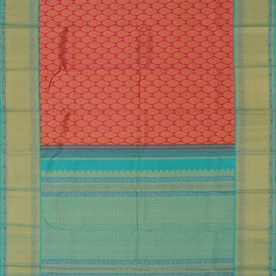 Red Handwoven Kanchipuram Korvai Silk Saree With Floral Motifs-Red