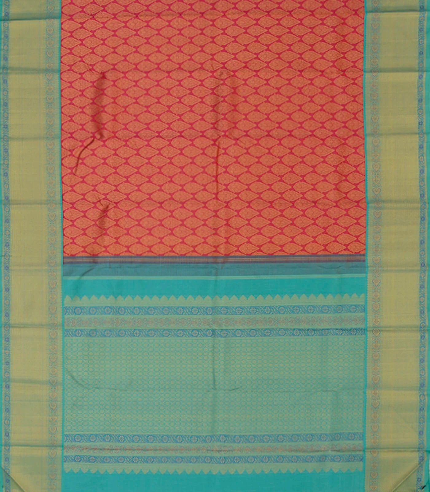 Red Handwoven Kanchipuram Korvai Silk Saree With Floral Motifs-Red