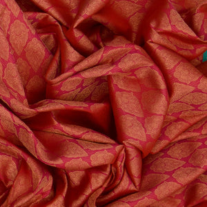 Red Handwoven Kanchipuram Korvai Silk Saree With Floral Motifs-Red