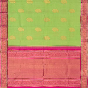 Green Handwoven Kanchipuram Linen Silk Saree With Mango Motifs -Green
