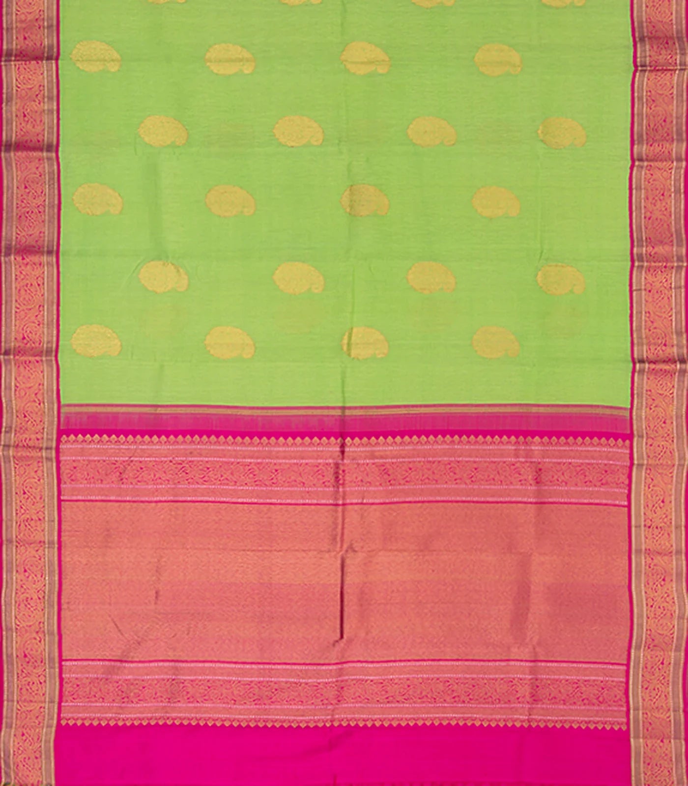 Green Handwoven Kanchipuram Linen Silk Saree With Mango Motifs -Green