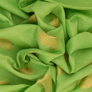Green Handwoven Kanchipuram Linen Silk Saree With Mango Motifs -Green