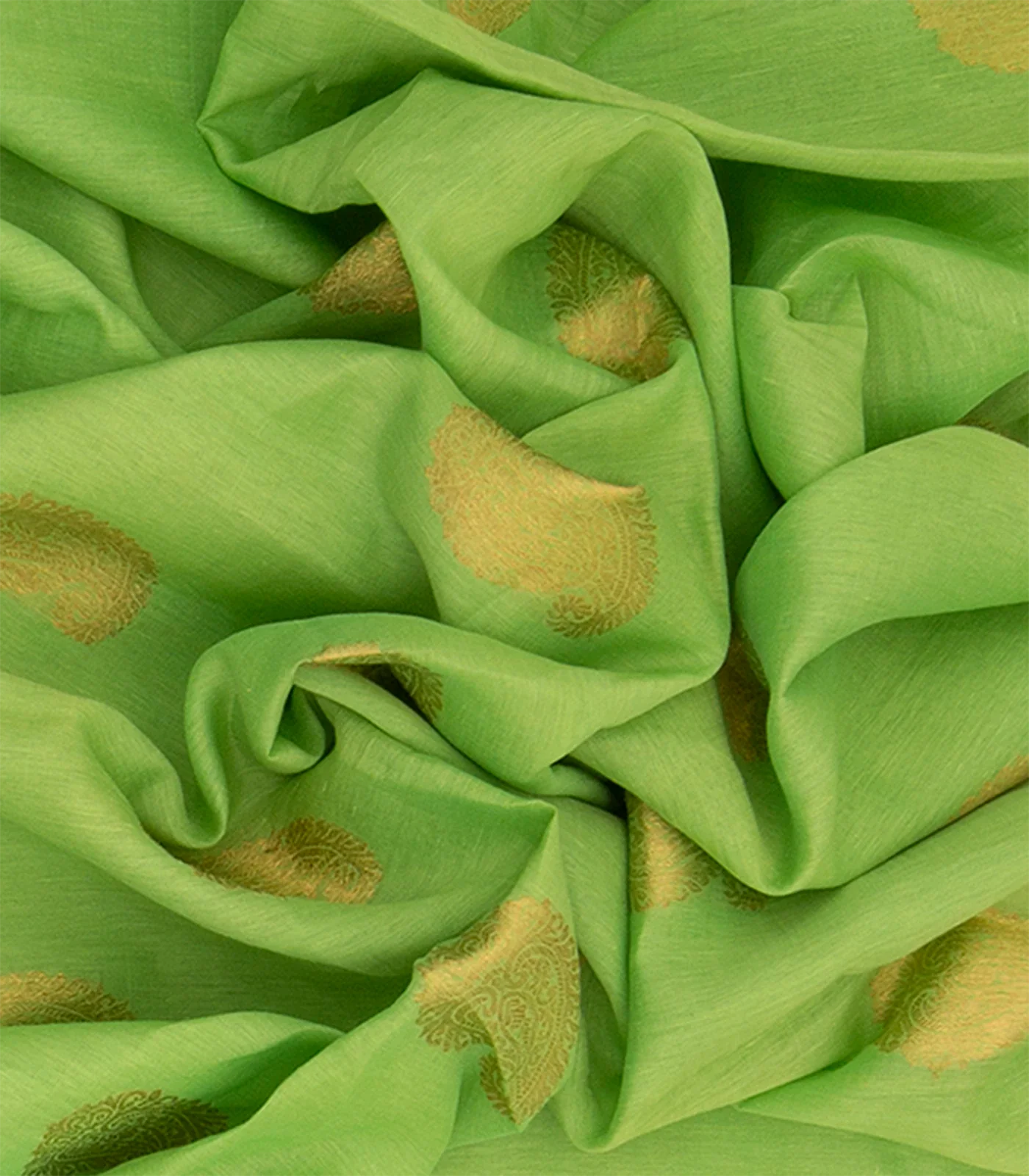 Green Handwoven Kanchipuram Linen Silk Saree With Mango Motifs -Green