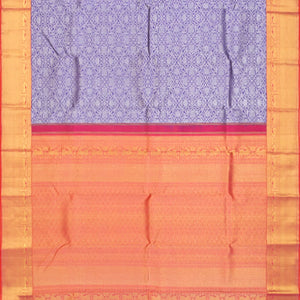 Violet Handwoven Kanchipuram Korvai Silk Saree With Vine Motifs in Silver Zari -Violet