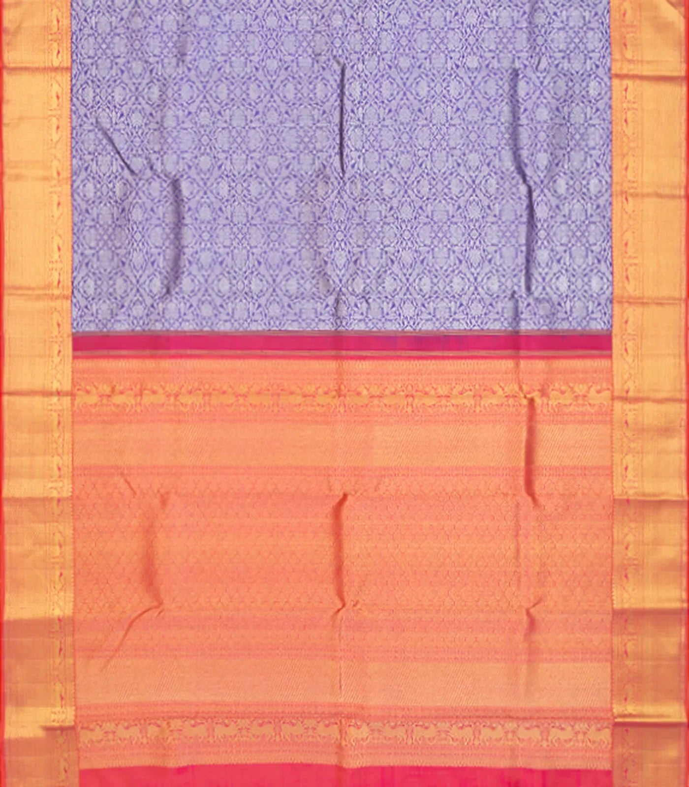 Violet Handwoven Kanchipuram Korvai Silk Saree With Vine Motifs in Silver Zari -Violet