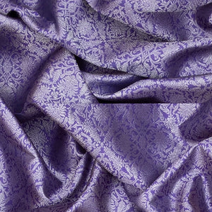 Violet Handwoven Kanchipuram Korvai Silk Saree With Vine Motifs in Silver Zari -Violet