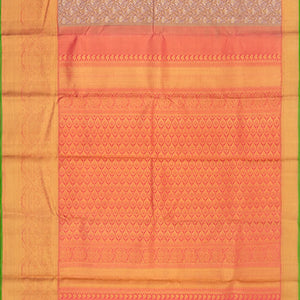 Beige Handwoven Kanchipuram Silk Saree With Vine Motifs in Evening Morning Zari Border-Beige