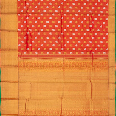 Orange Handwoven Kanchipuram Tissue Silk Saree With Annam Motifs in Gold & Silver Zari & Evening Morning Zari Border-Orange