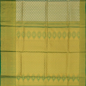Green Handwoven Kanchipuram Silk Saree With Kamalam Chakkram Motifs & Evening Morning Zari Border-Green