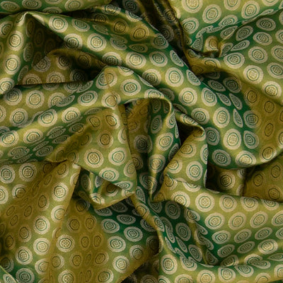 Green Handwoven Kanchipuram Silk Saree With Kamalam Chakkram Motifs & Evening Morning Zari Border-Green