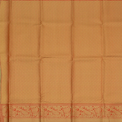 Mint Green Handwoven Kanchipuram Korvai Tissue Silk Saree With Checks & Annam, peacock Motifs in Red Border-Mint Green