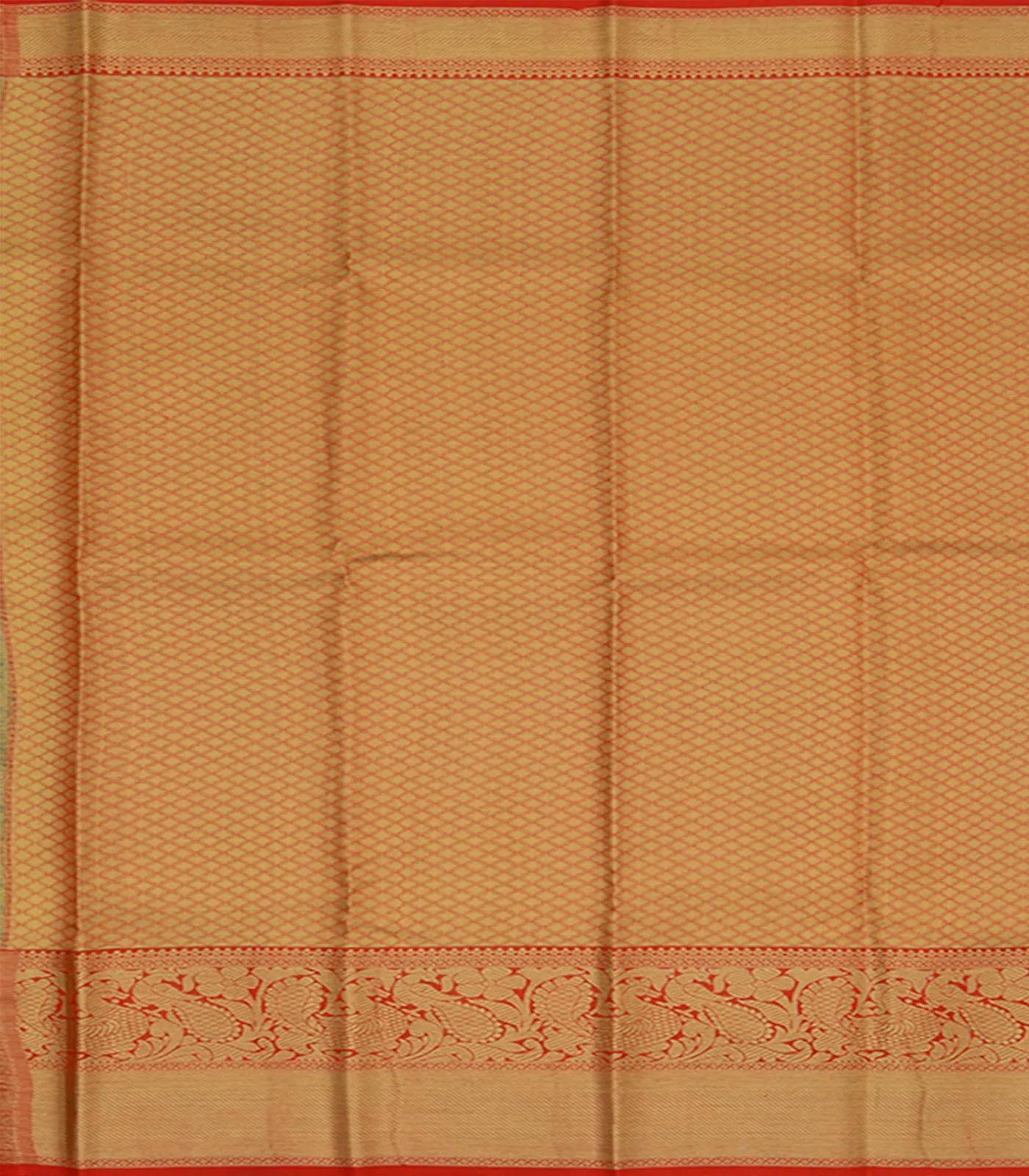 Mint Green Handwoven Kanchipuram Korvai Tissue Silk Saree With Checks & Annam, peacock Motifs in Red Border-Mint Green
