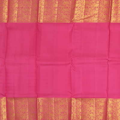 Sage Green Handwoven Kanchipuram Korvai Silk Saree With Dotted Motifs & Floral Vine Motifs In Contrast Pink Border-Sage Green