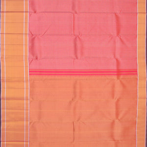 Bubble Gum Pink Handwove Kanchipuram Silk Saree With Gold, Silver Zari Dotts & Diagonal Zari Stripes In Border-BubbleGum Pink