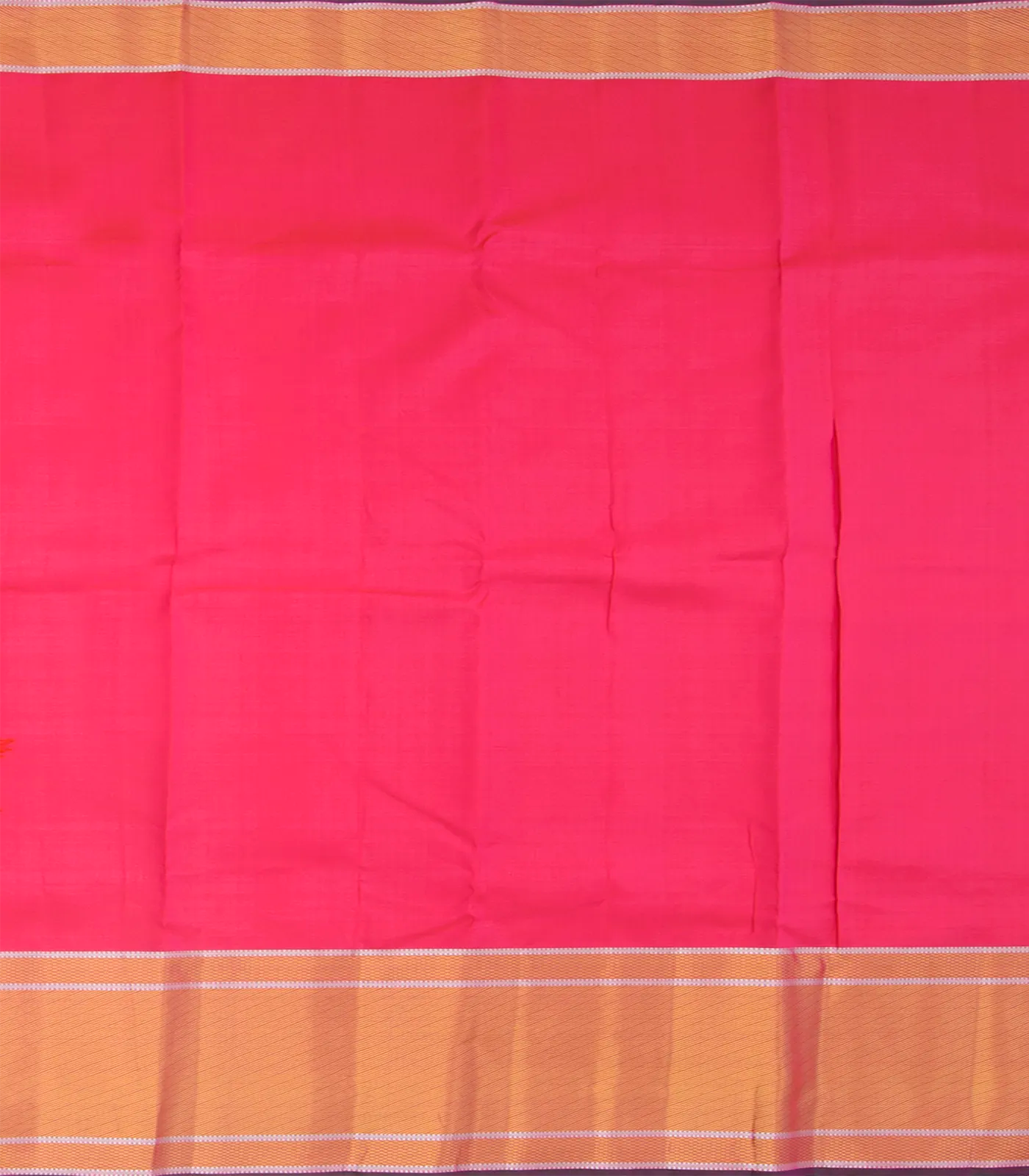 Bubble Gum Pink Handwove Kanchipuram Silk Saree With Gold, Silver Zari Dotts & Diagonal Zari Stripes In Border-BubbleGum Pink