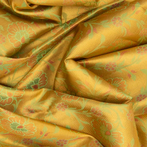 Gold Handwoven Kanchipuram Tissue Silk Saree With Floral Vine Motifs & Evening Morning Zari Border-Gold