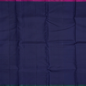 Mint Green Hand woven Kanchipuram Korvai Silk Saree With Annam, Chakaram Butta On Stripes & Contrast Navy Blue Border, Pallu-Mint Green