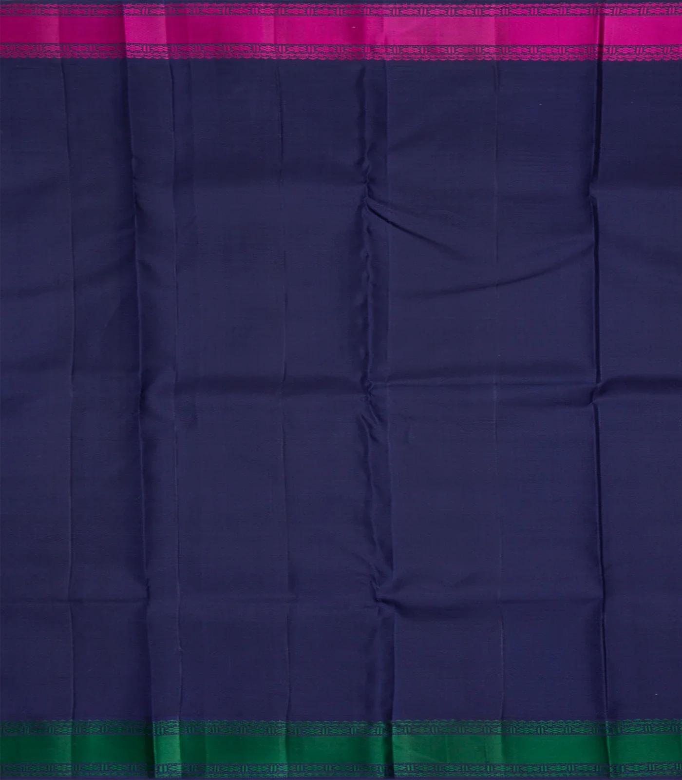 Mint Green Hand woven Kanchipuram Korvai Silk Saree With Annam, Chakaram Butta On Stripes & Contrast Navy Blue Border, Pallu-Mint Green