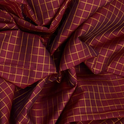 Crimson Hand woven Kanchipuram Silk Saree With Zari Checks & Araimadam Motifs In Border-Crimson
