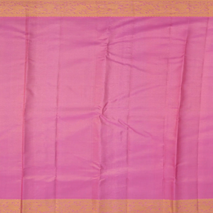 Aquamarine Handwoven Kanchipuram Korvai Tissue Silk Saree With Floral Vine Motifs & Contrast Pink Border, Pallu-Aquamarine