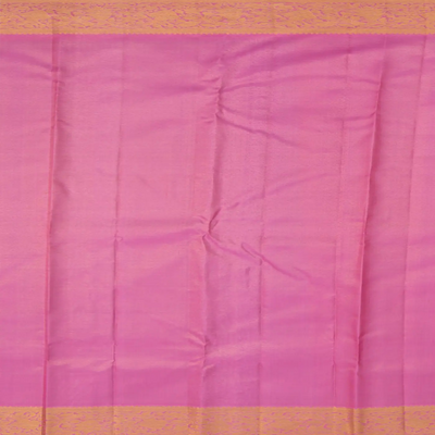 Aquamarine Handwoven Kanchipuram Korvai Tissue Silk Saree With Floral Vine Motifs & Contrast Pink Border, Pallu-Aquamarine