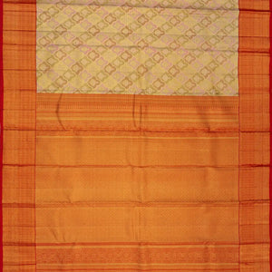 Beige Handwoven Kanchipuram Korvai Silk Saree With Floral Jaal Motifs-Beige