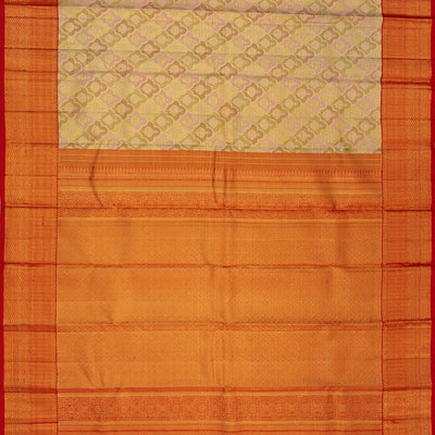 Beige Handwoven Kanchipuram Korvai Silk Saree With Floral Jaal Motifs-Beige