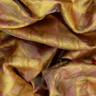 Beige Handwoven Kanchipuram Korvai Silk Saree With Floral Jaal Motifs-Beige