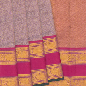 Lavender Handwoven Kanchipuram Silk Saree With Floral Motifs-Lavander