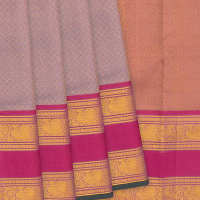 Lavender Handwoven Kanchipuram Silk Saree With Floral Motifs-Lavander