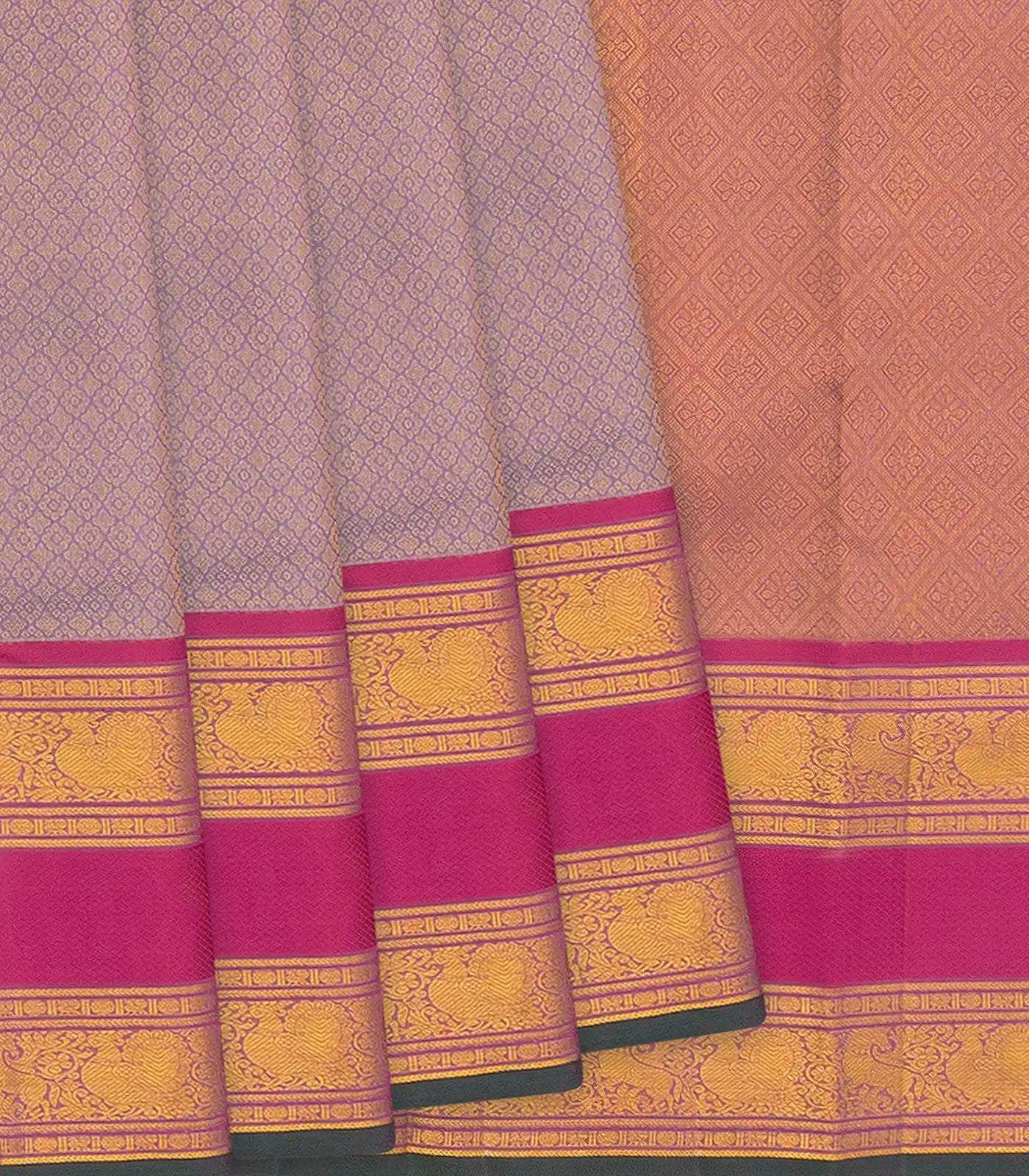 Lavender Handwoven Kanchipuram Silk Saree With Floral Motifs-Lavander