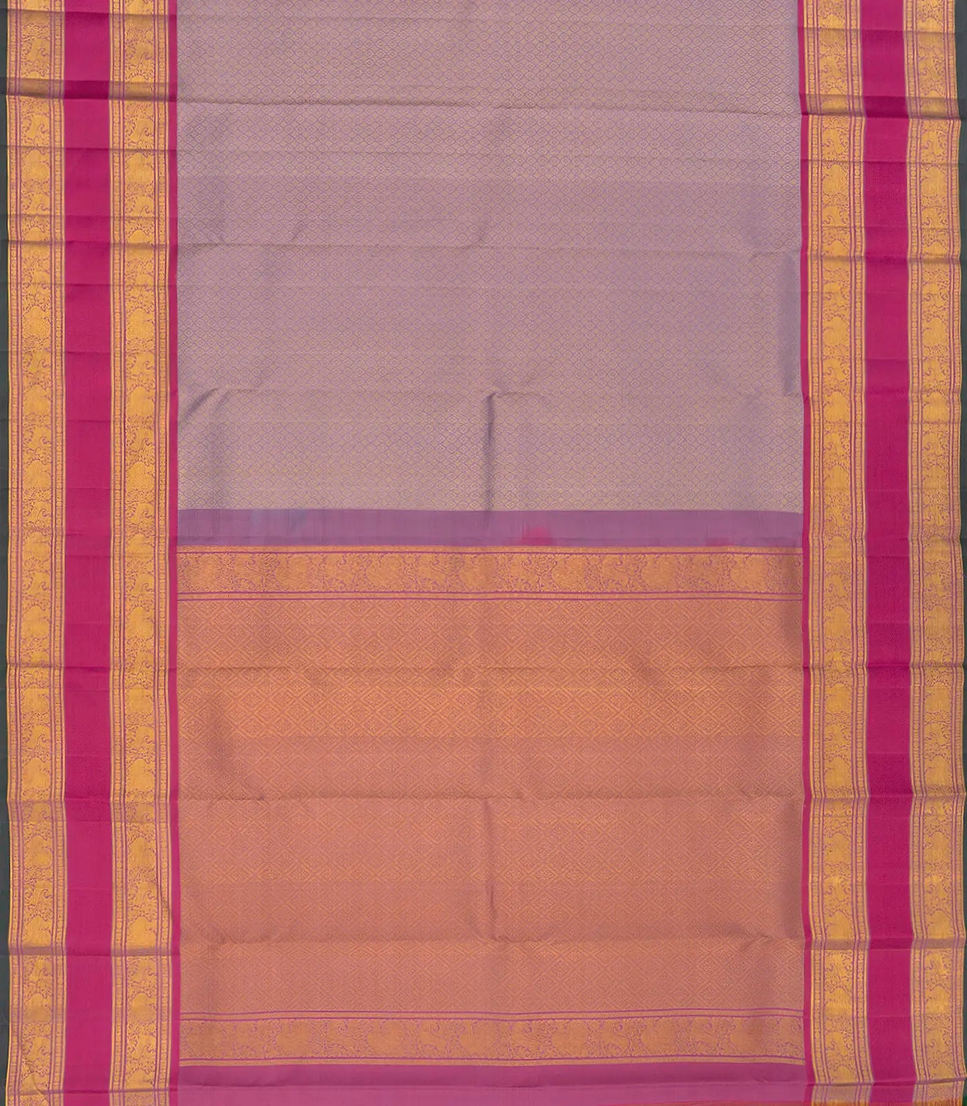 Lavender Handwoven Kanchipuram Silk Saree With Floral Motifs-Lavander