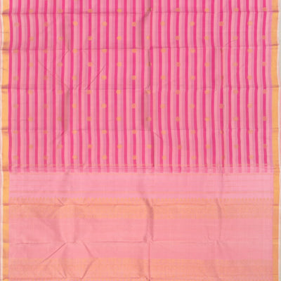 Pink Handwoven Kanchipuram Silk saree With Stripes & Chakaram Butta-Pink